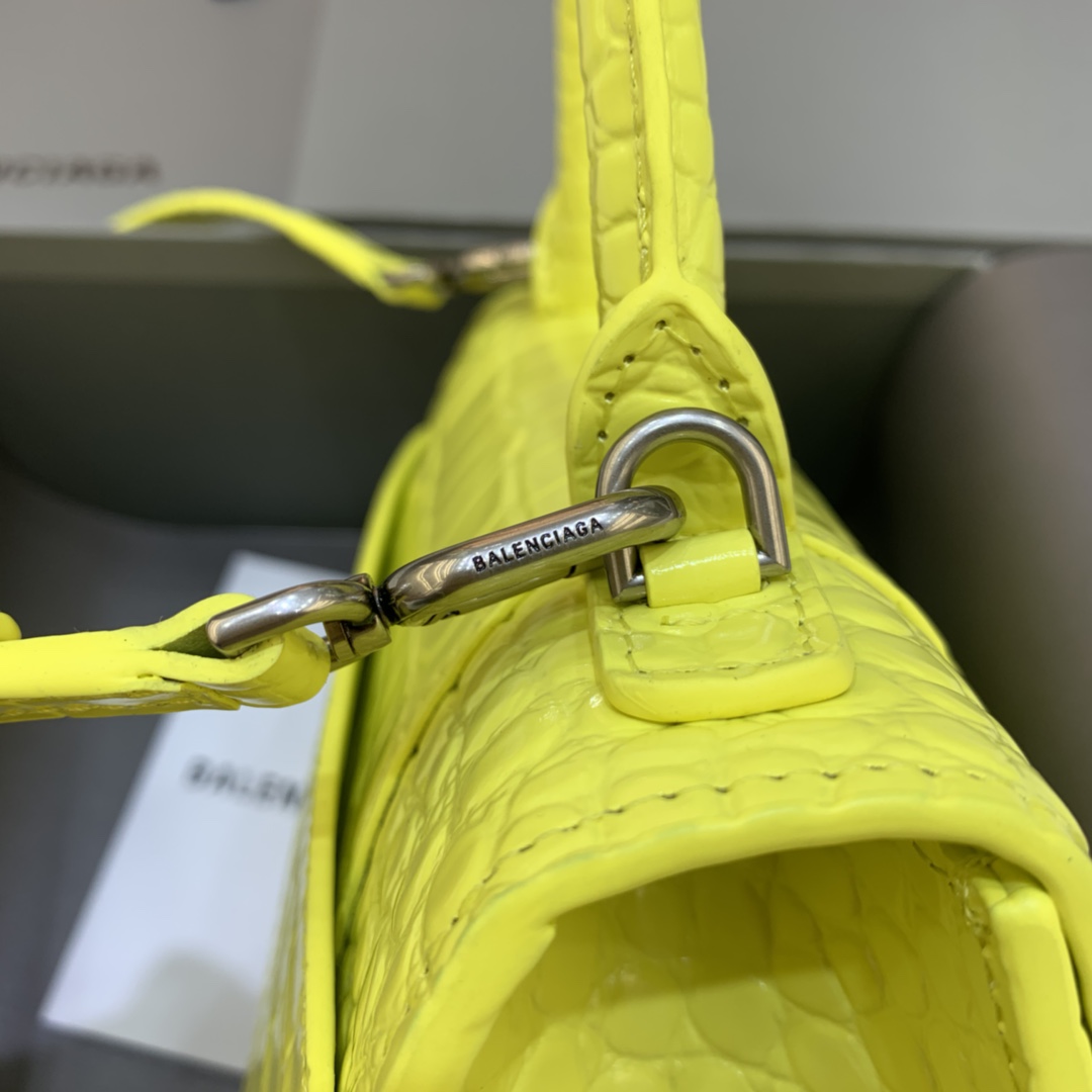 Balenciaga Hourglass Small Handbag Crocodile Embossed Shoulder Bag Yellow